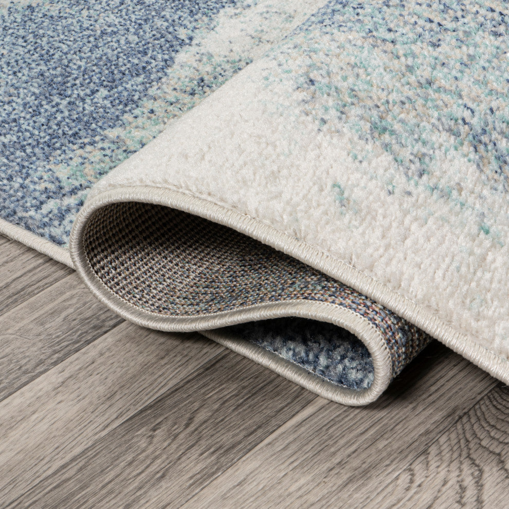 Petalo Abstract Two-Tone Modern Blue/Cream 3 ft. x 5 ft. Area Rug