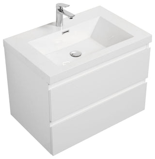 Aurora Wall Mount Vanity, White Acrylic Top, Glossy Polar White, 24"