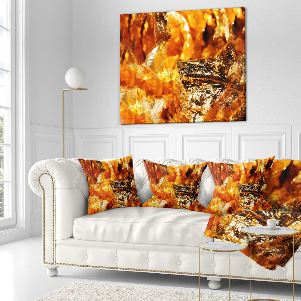 Shiny Orange Gold Foil Contemporary Throw Pillow, 18"x18"