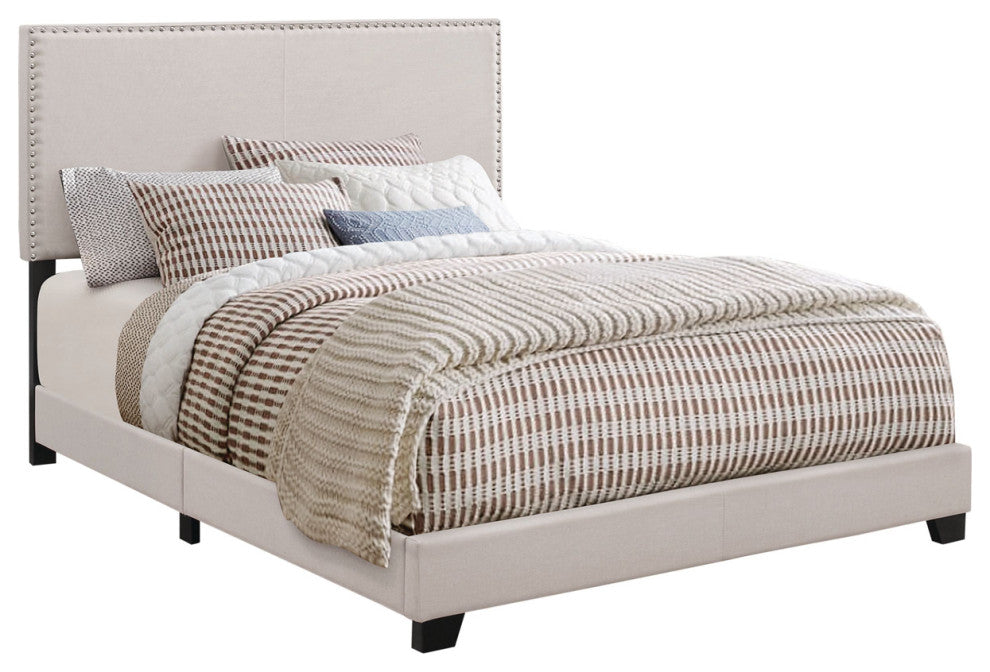 Twin Upholstered Bed With Nailhead Trim, Ivory