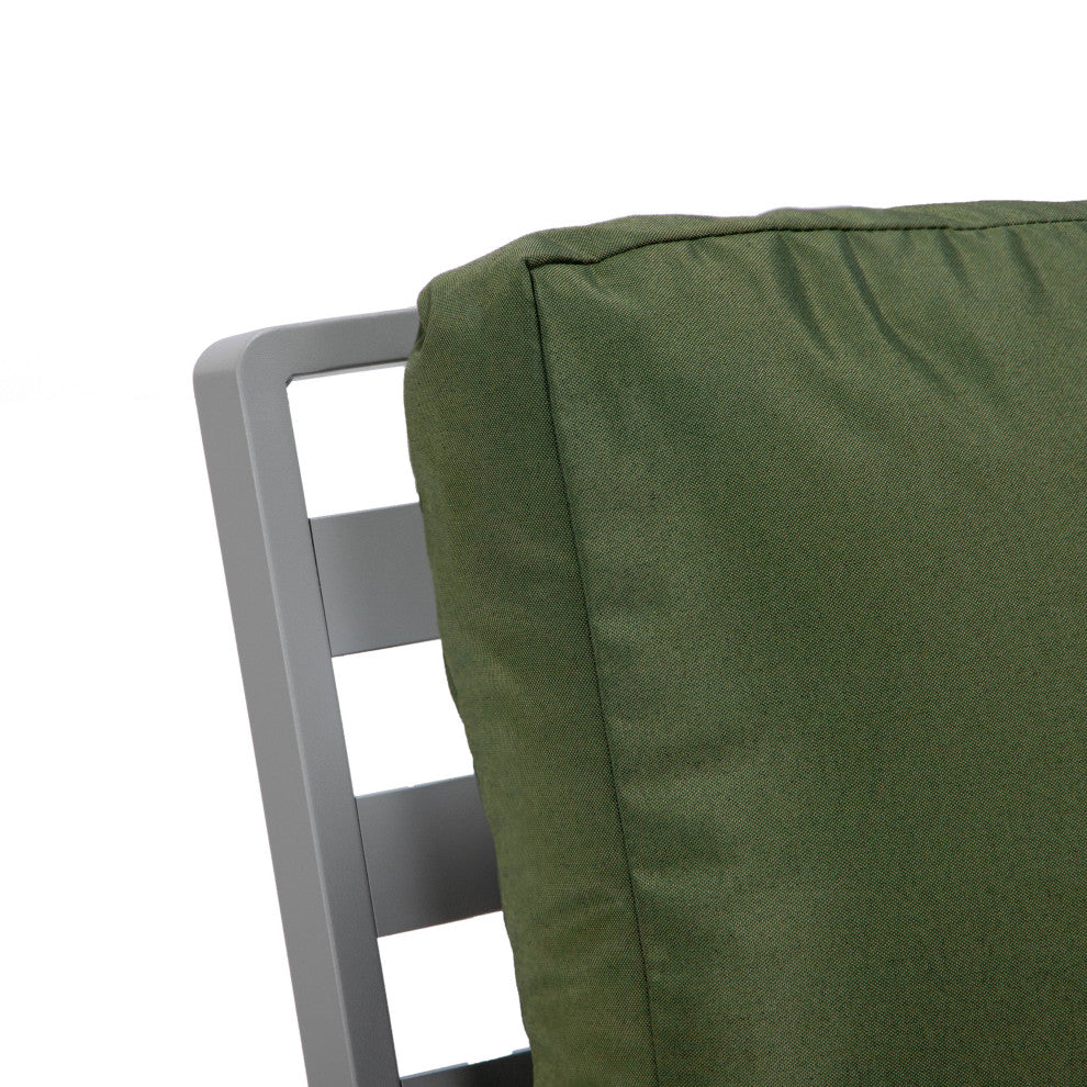 LeisureMod Walbrooke 3-Piece Patio Set With Gray Aluminum Frame and Cushions, Green