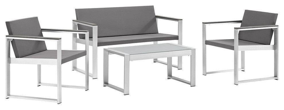 Silver Gray Triumph 4-Piece Outdoor Patio Aluminum Patio Conversation Set