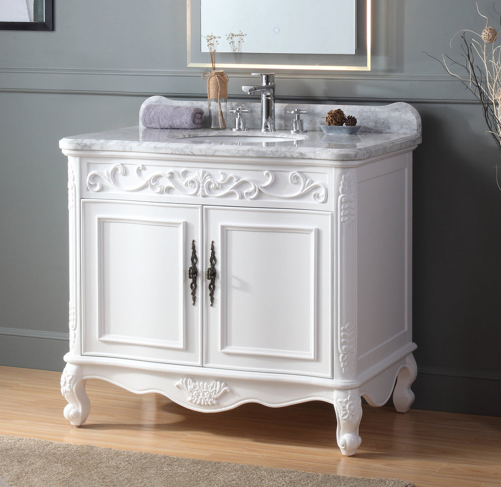 39" Carbone Antique Style White Bath Vanity