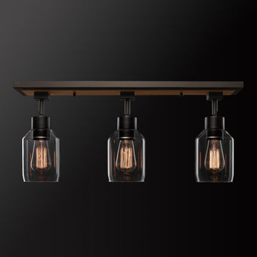 Griffith 25" 3-Light Track Lighting, Faux Wood Finish, Matte Black Accents