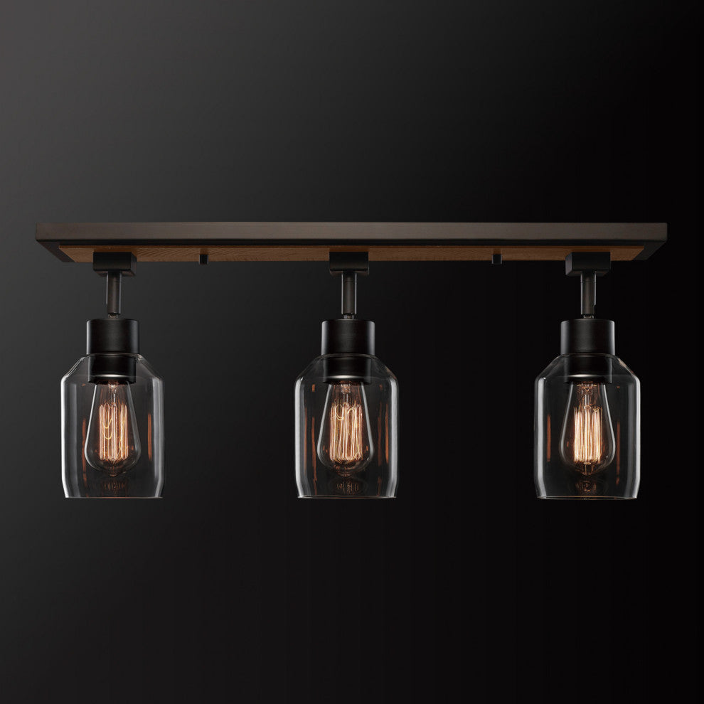 Griffith 25" 3-Light Track Lighting, Faux Wood Finish, Matte Black Accents