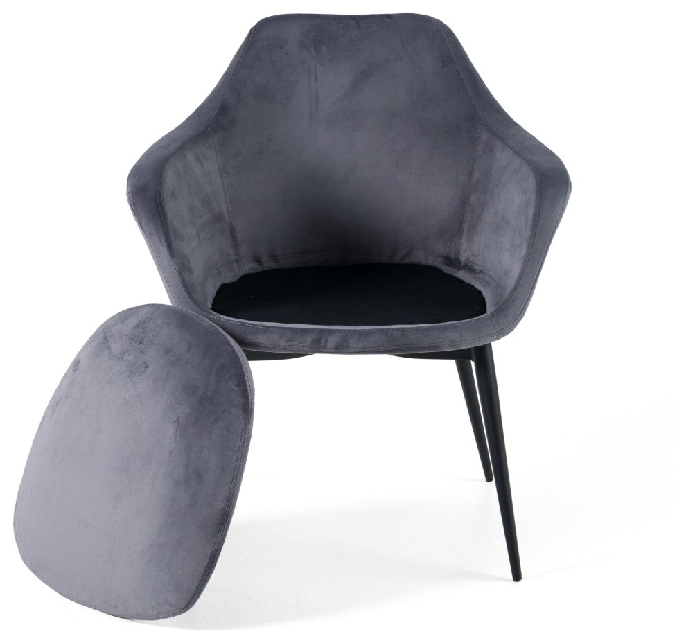 Modrest Wilson Modern Gray Velvet and Black Dining Chair