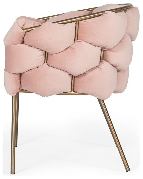 Pink Geo Velvet and Brushed Brass Velvet Dining Chair