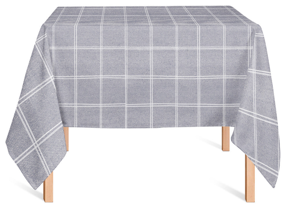 Linen With Plaid Blue 2 58x58 Tablecloth