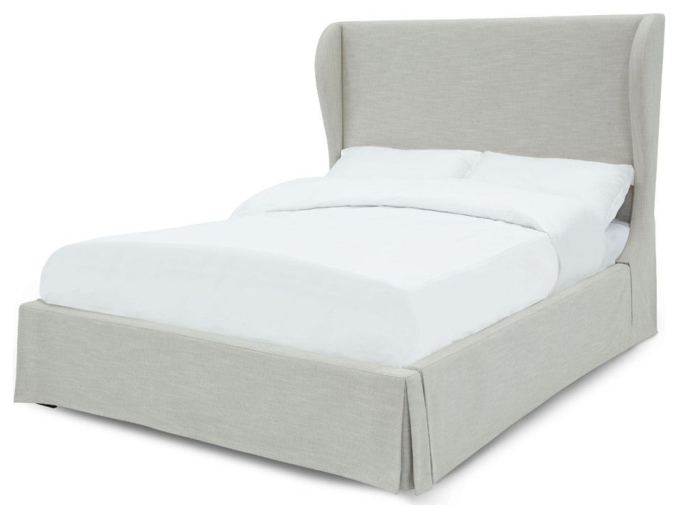 Modus Hera Queen Upholstered Skirted Storage Panel Bed in Oatmeal