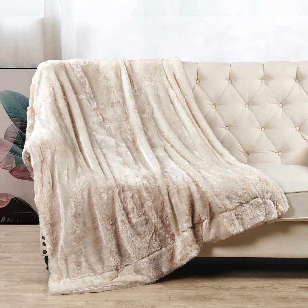 Double Sided Over-Sized Faux Fur Throw Blanket, Oatmeal, 70''''x80''''
