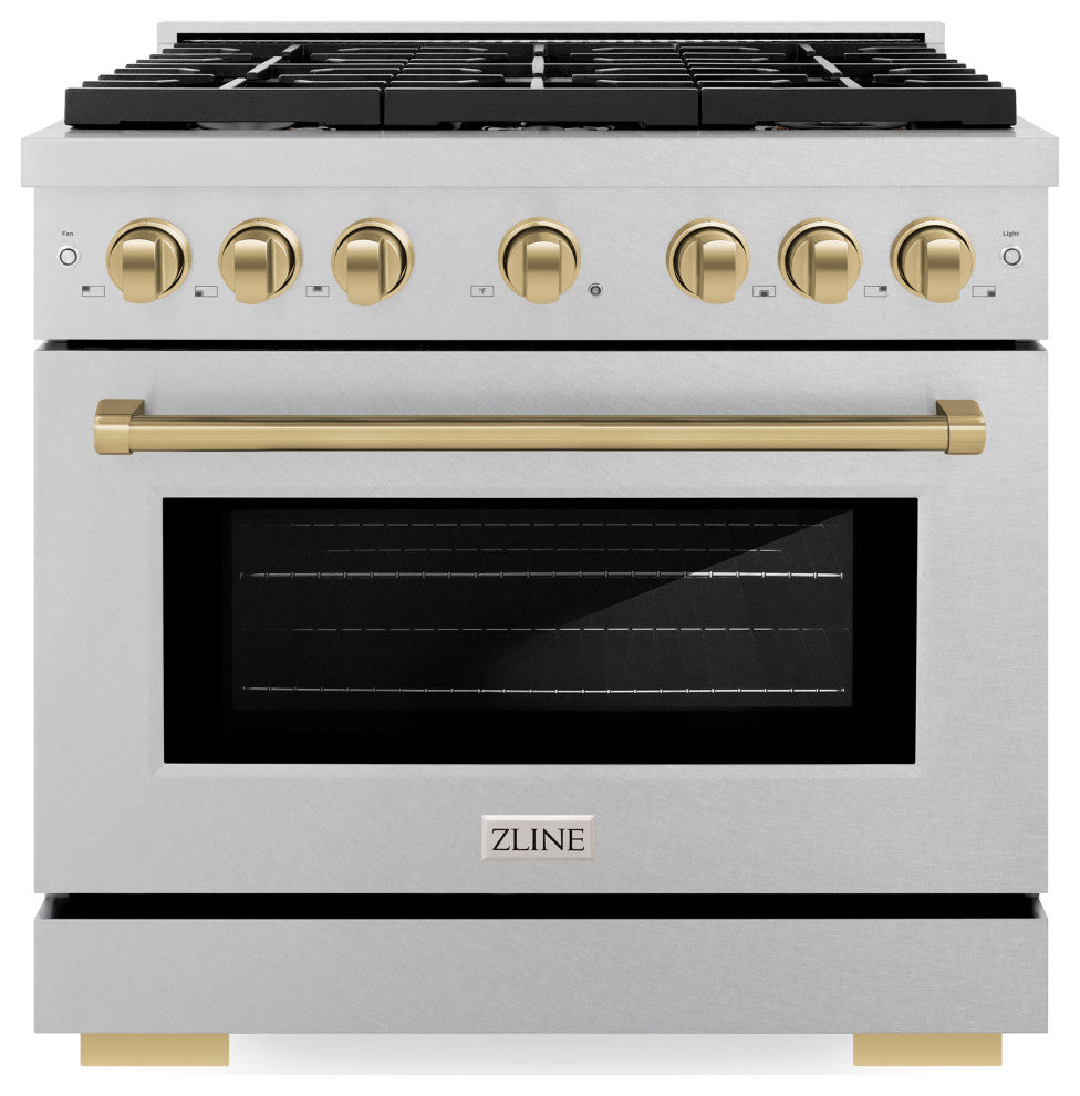 ZLINE 36" Freestanding Gas Range, DuraSnow With Champagne Bronze SGRSZ-36-CB