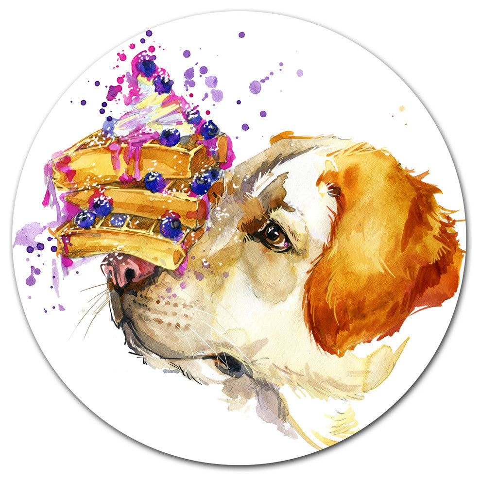Cute Labrador Dog Watercolor, Animal Round Wall Art, 36"