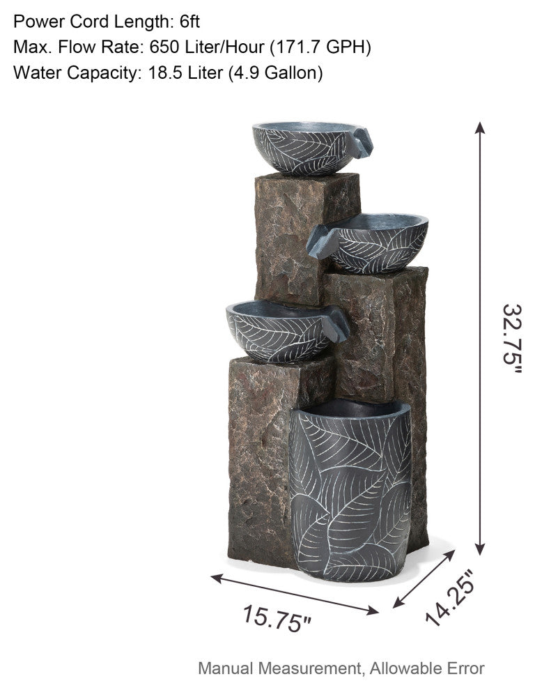 Natural Leaf Textured 4-Tier Resin Fountain