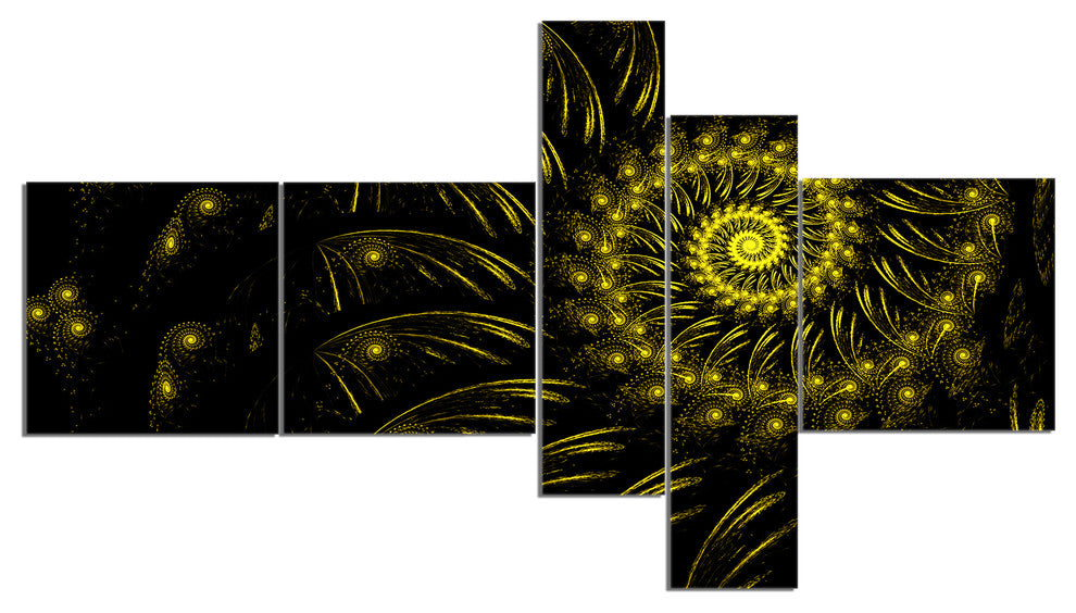 Endless Spiral Snail Yellow, Abstract Canvas art print, 60"x32", 5 panels