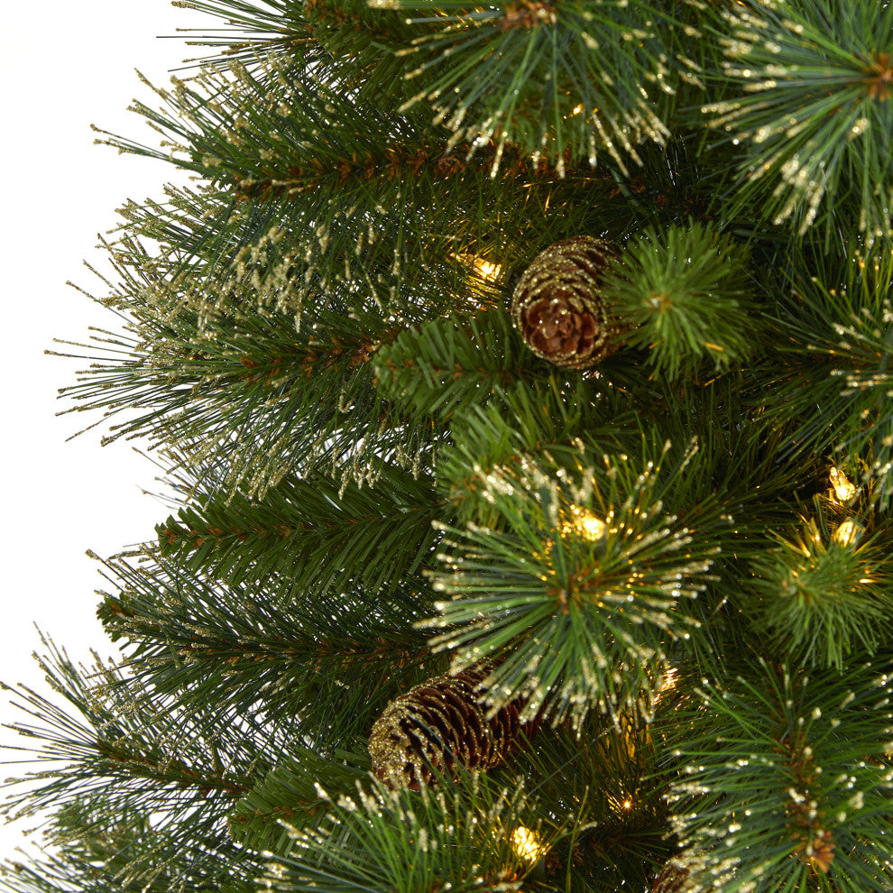 3' Golden Washington Pine Faux Xmas Tree W/Lights, Pinecones & Bendable Branches