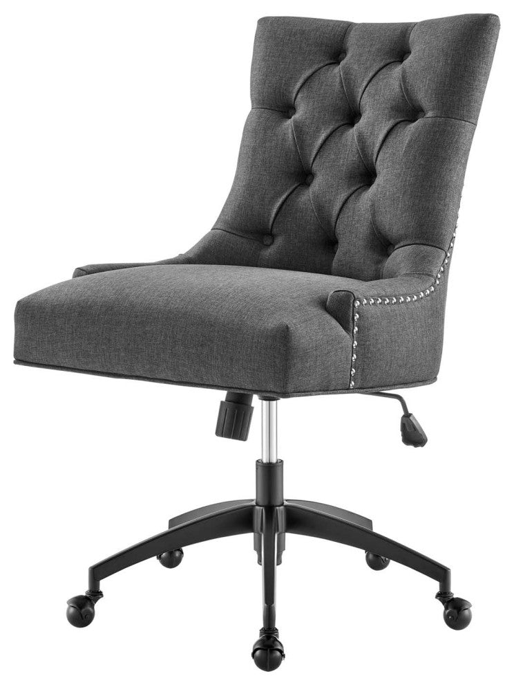 Computer Work Desk Tufted Chair, Fabric, Black Gray, Home Business Office