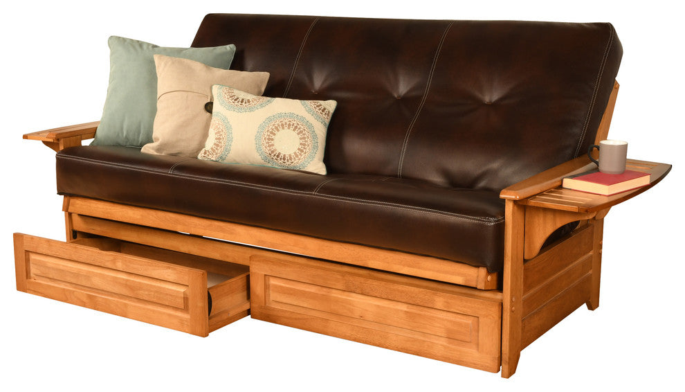 Mesa Frame Futon With Butternut Finish, Storage Drawers, Oregon Trail Java