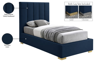 Pierce Linen Textured Fabric Upholstered Bed, Navy, Twin