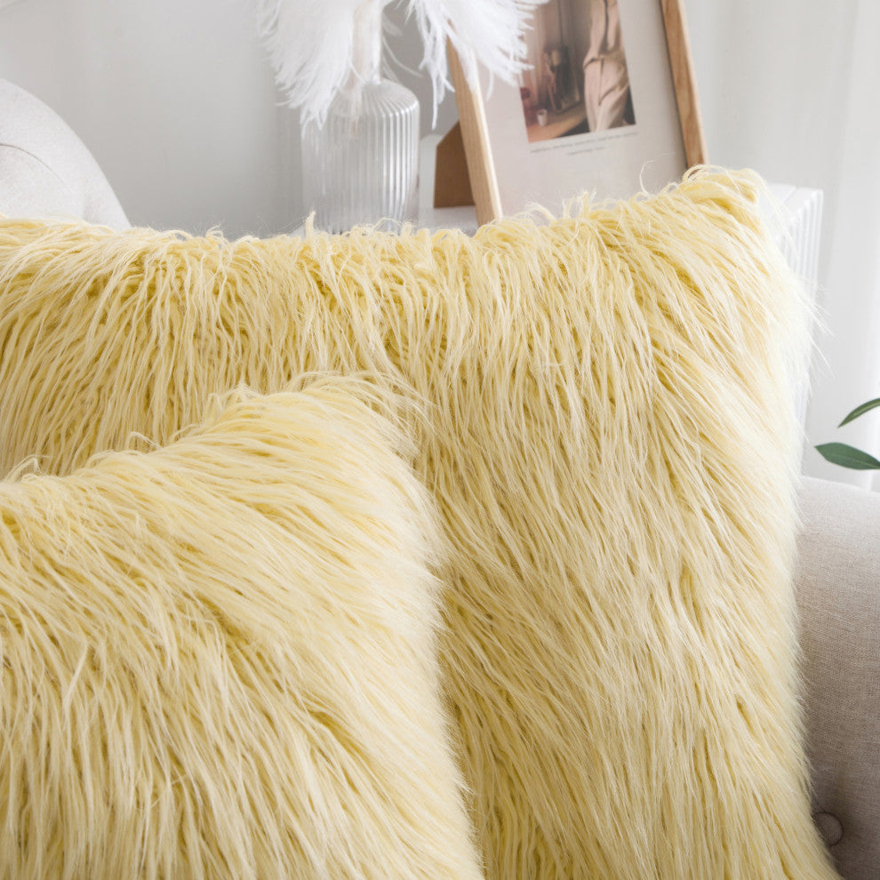 Mongolian Faux Fur Pillow Shell Set, Pineapple Slice, 20"x20"