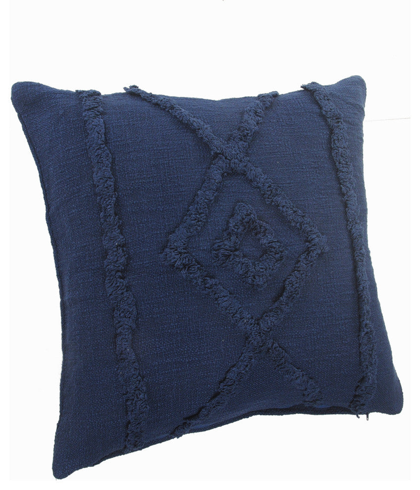 Solid Decorative Diamond and Bordered Cotton Throw Pillow