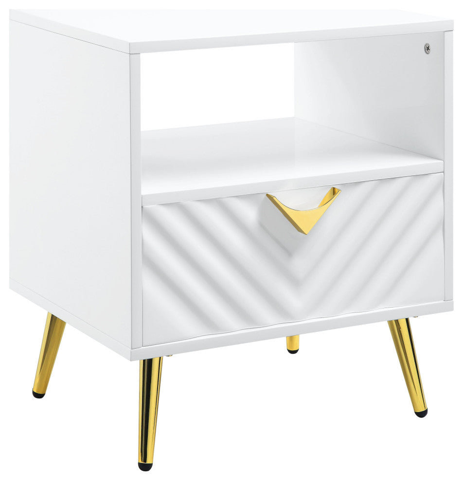 ACME Gaines End Table, White High Gloss Finish