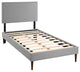 Modway Phoebe Twin Fabric Platform Bed With Round Tapered Legs, Light Gray