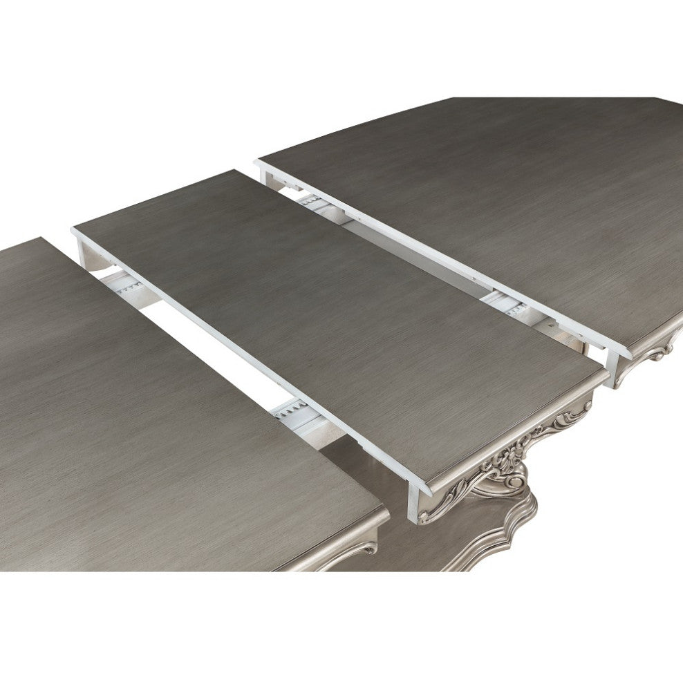 Ariadne Dining Table With Pedestal, Antique Platinum Finish