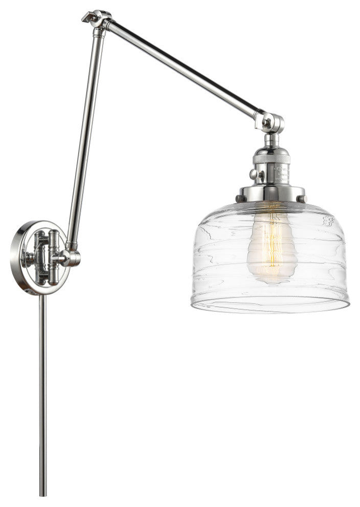 Bell Swing Arm With Switch, Polished Chrome, Clear Deco Swirl, Clear Deco Swirl