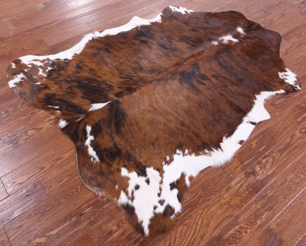 6' 5" X 5' 5" Brindle Natural Cowhide Rug C1912