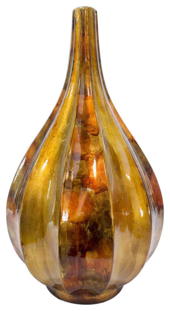 HomeRoots Kya Copper Brown Amber Foil and Lacquer Teardrop Vase