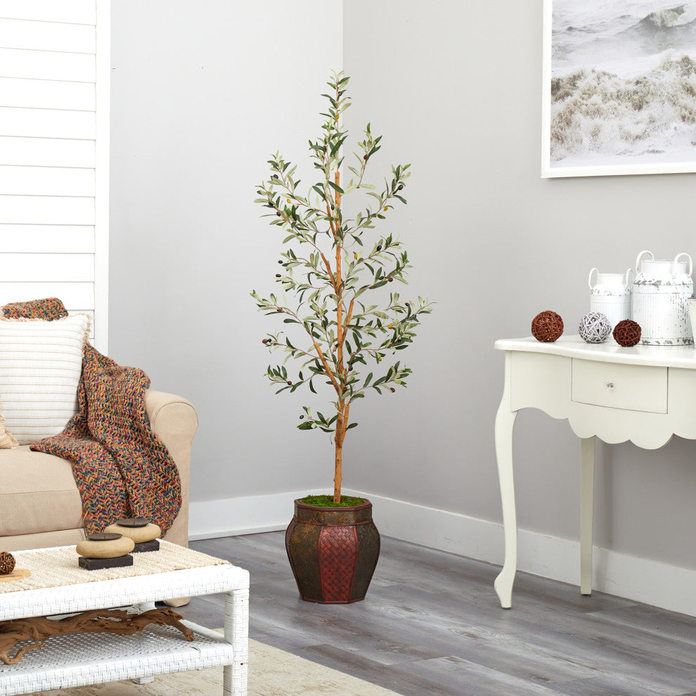 5.5' Olive Artificial Tree, Decorative Planter