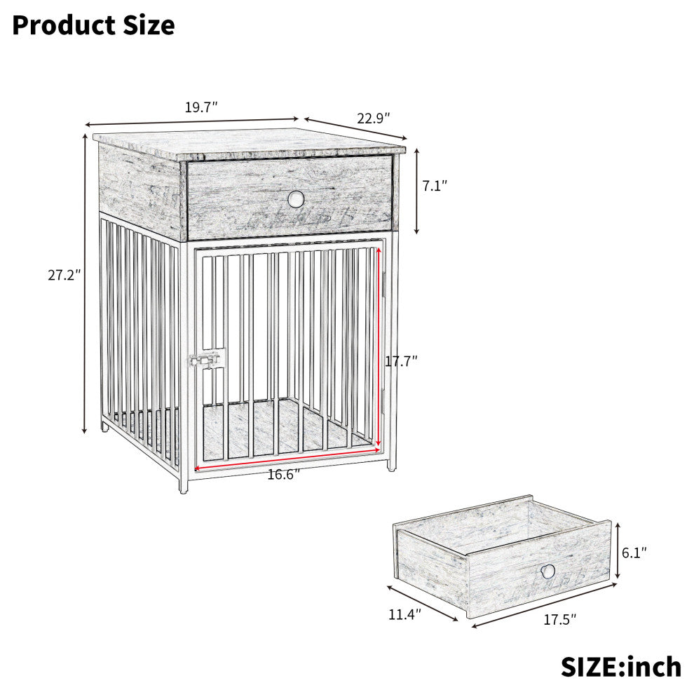 TATEUS Decorative Dog Crate with Drawer & End Table for Small Dogs, Brown