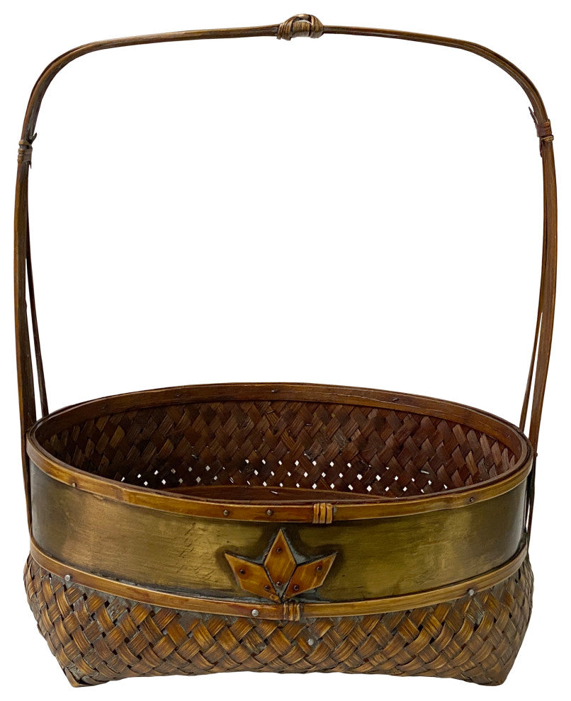 2 x Oriental Oval Brown Rattan Basket with Handle 3 pieces Set Hws1327