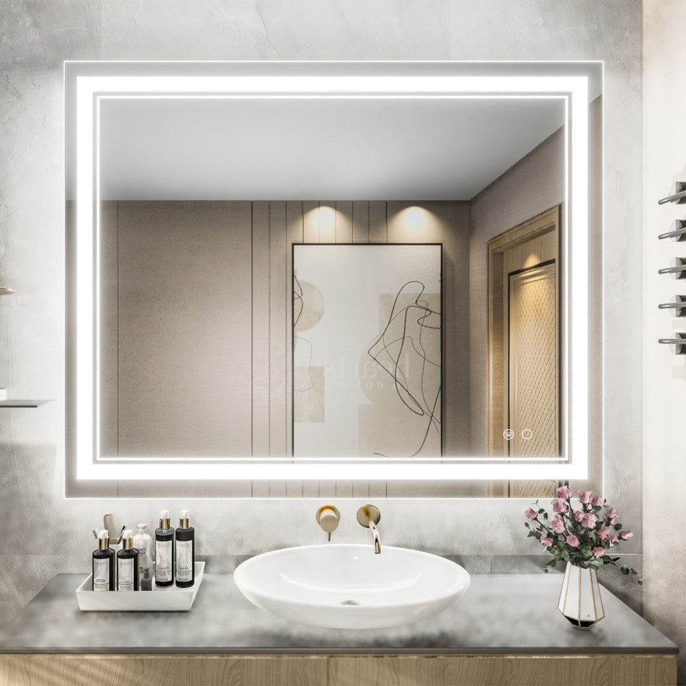 3-Colors LED Bathroom Mirror, Anti-Fog Memory Dimmable, Sliver, 40x32