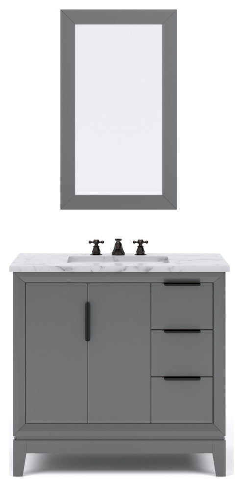 Elizabeth 36" Single Sink Carrara White Marble Vanity, Cashmere Gray