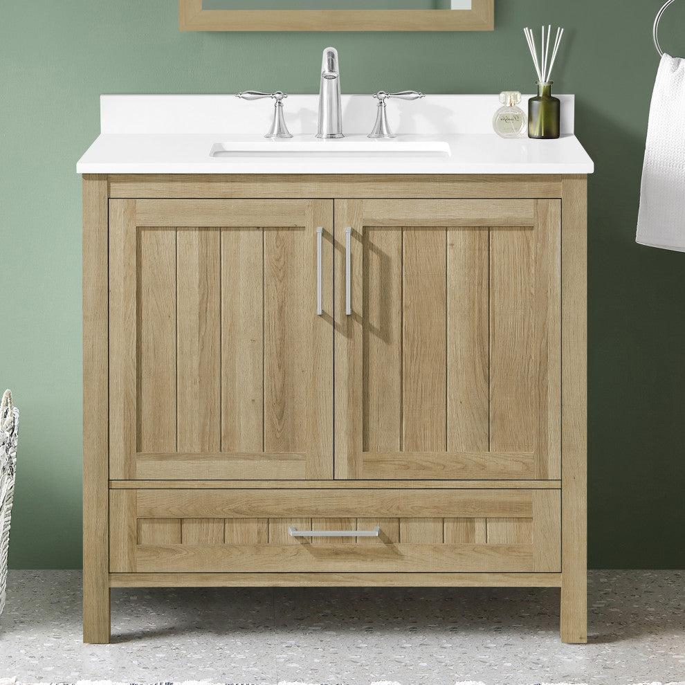 OVE Decors Kansas 18" Single Sink Vanity With Countertop, White Oak, 36 in.