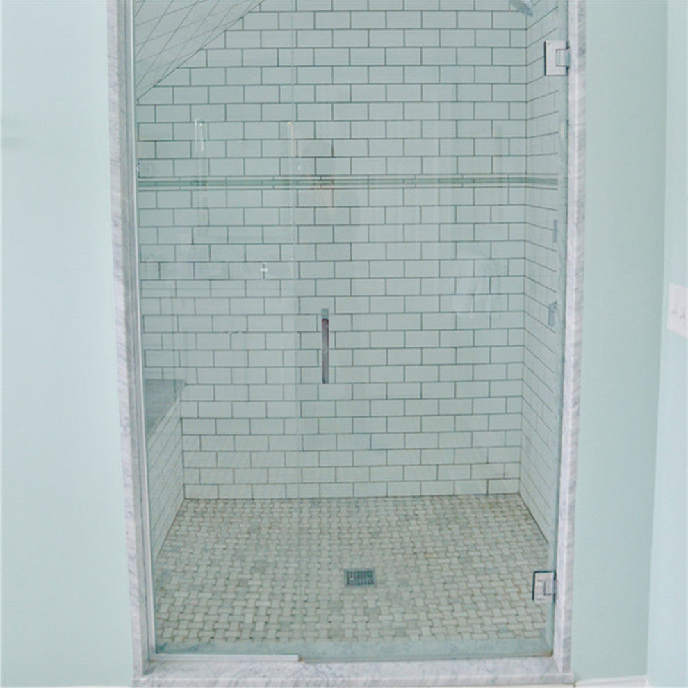 Thassos White Marble 1x2 Basketweave Mosaic Tile Green Dots Honed, 1 sheet