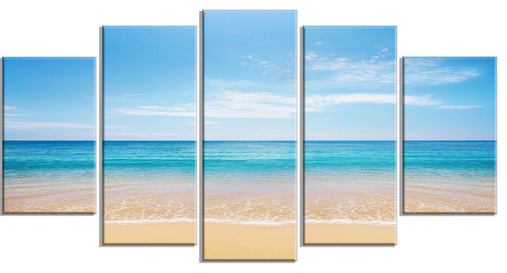 "Wide Blue Sky Over Beach" Seashore Canvas Photo Print, 5 Panels, 60"x32"