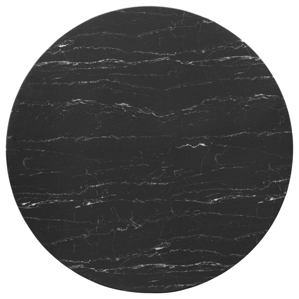 Dining Table, Round, Artificial Marble, Metal, Black, Modern, Bistro Restaurant