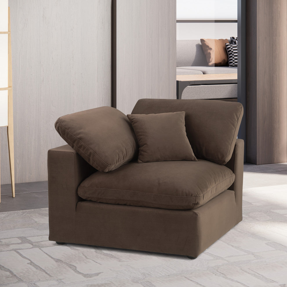 Comfy Beige Linen Textured Fabric Modular Chair, Brown, Velvet, Corner Chair