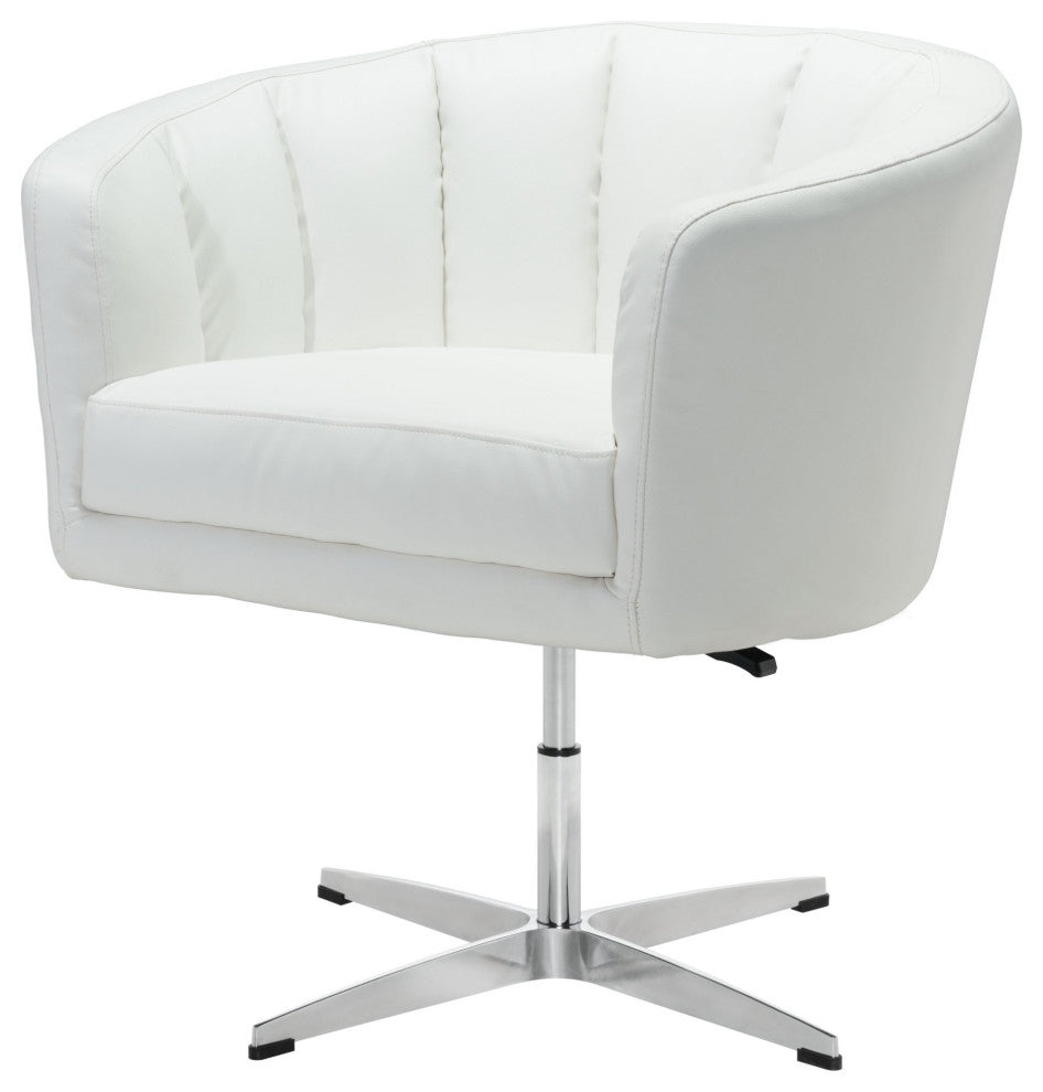Accent Chair, Faux Vinyl Leather, Steel, White, Silver, Lounge Cafe Hospitality
