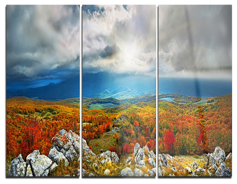 "Autumn in Crimean Mountains" Photo Metal Wall Art, 3 Panels, 36"x28"