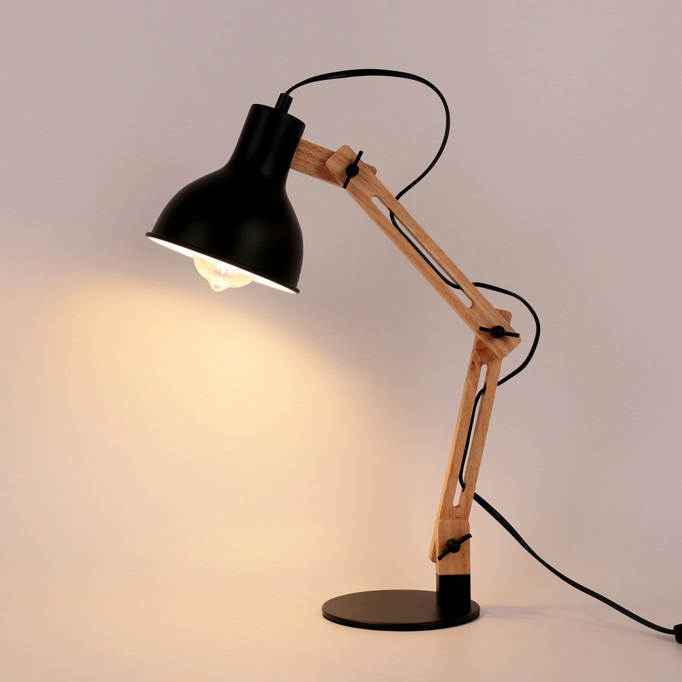Modern Black Wood LED Desk Lamp For Bedside, Office