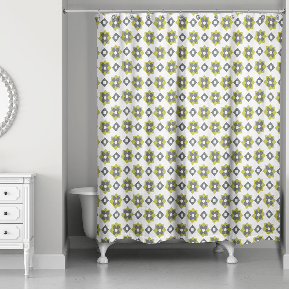 Green Flower Pattern Shower Curtain