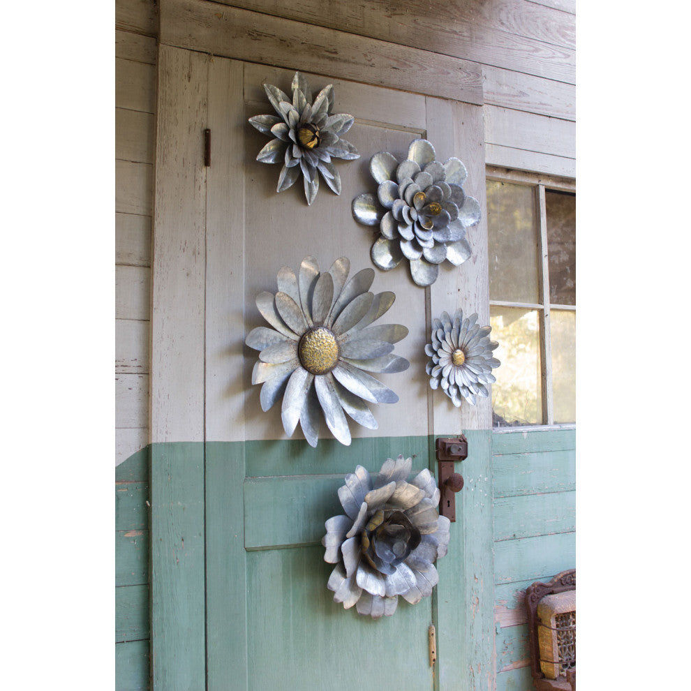 Set of Five Galvanized Metal Wall Flowers