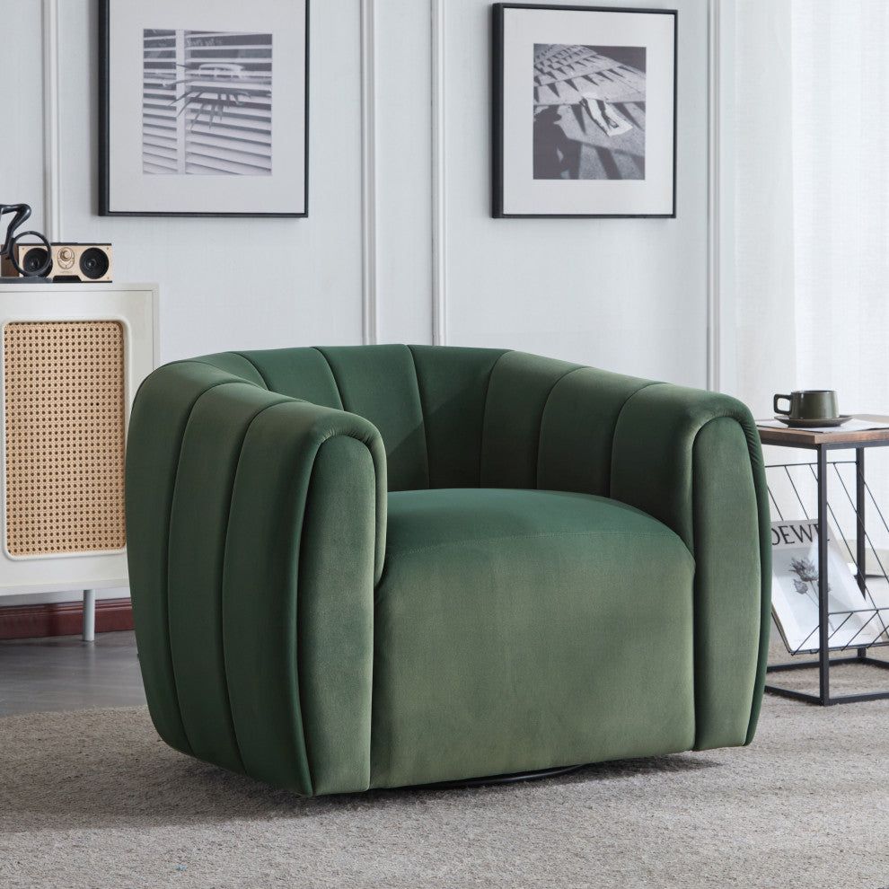 GDF Studio 360Â° Modern Swivel Club Chair, Metal Base, Velvet/Olive Green