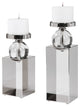 Modern Silver Nickel Rectangle Candle Holder 2-Piece Set, Chrome Crystal