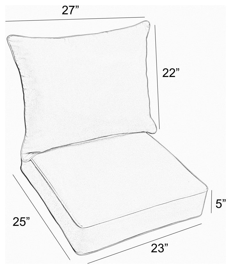 Gray Outdoor Corded Deep Seating Pillow and Cushion Set, 23x25x5