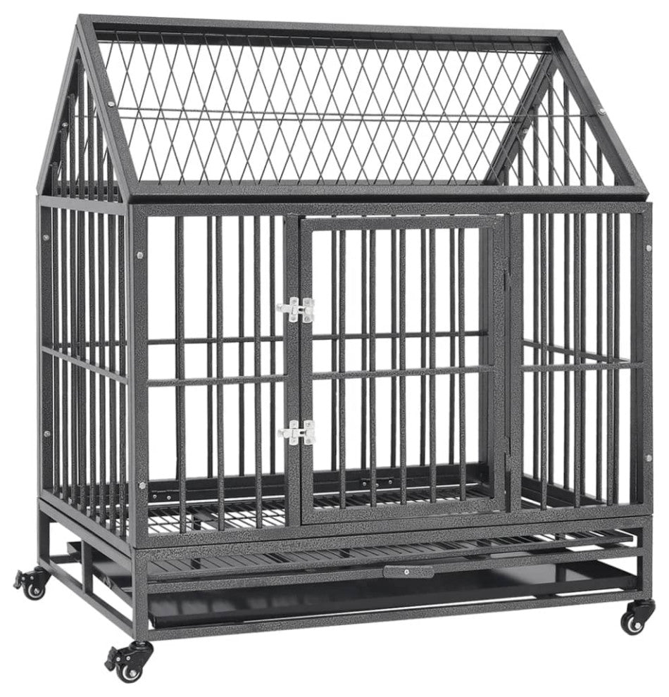 vidaXL Dog Cage Dog Crate with Removable Tray Lockable Wheels Dog Kennel Steel