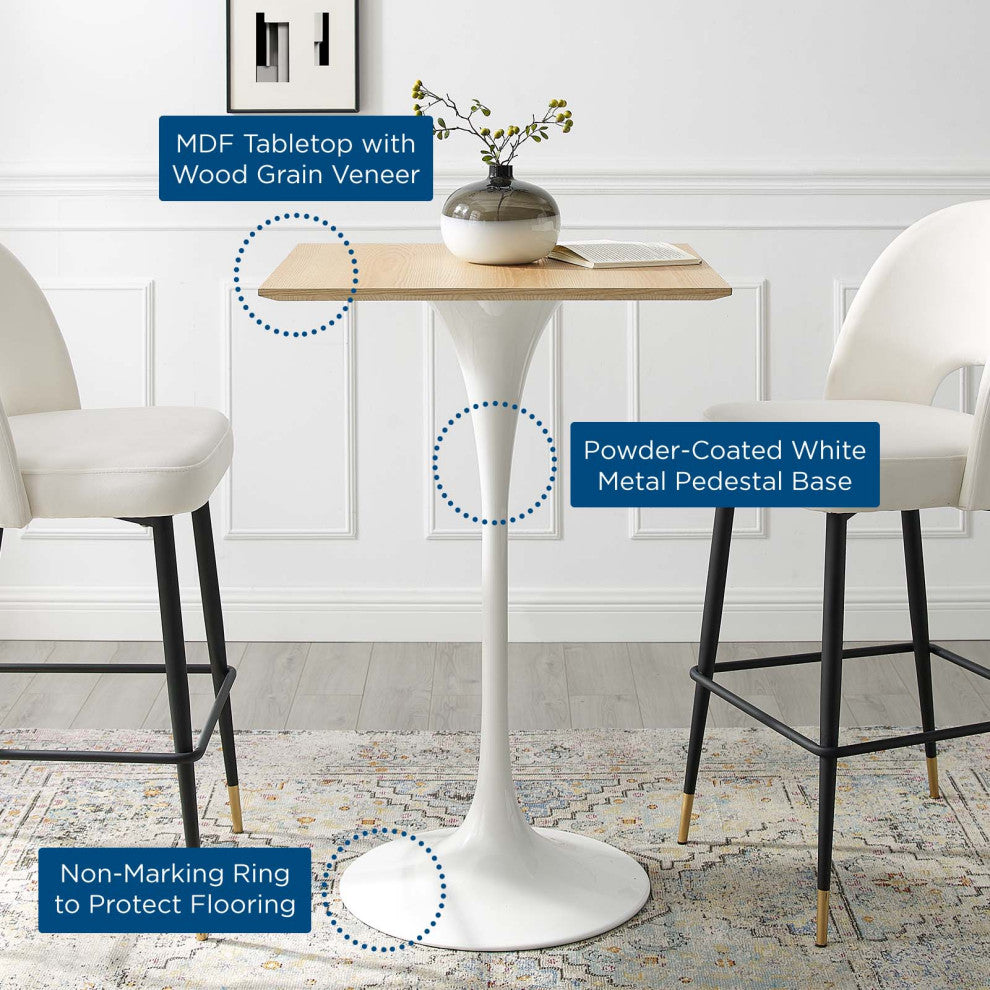 28" Bar Table, Square, Natural Brown White, Metal, Modern, Hospitality